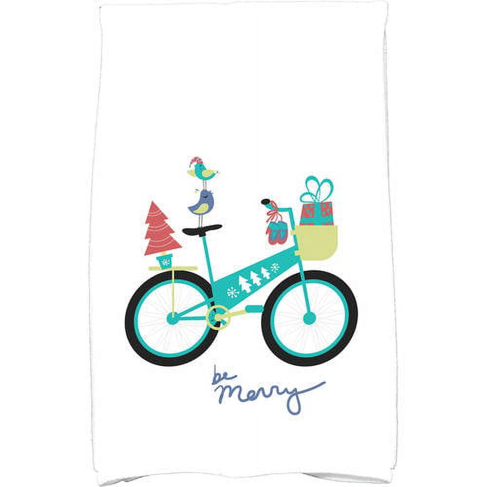Simply Daisy 18" x 30" Merry Bird Bike Holiday Geometric Print Kitchen Towel
