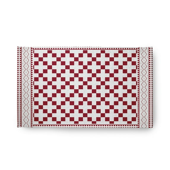 Simply Daisy 18" x 30" Red Cross and Squares Indoor/outdoor Rug