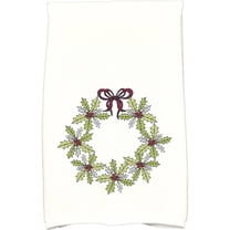 Simply Daisy 18" x 30" Traditional Holly Wreath Holiday Floral Print Kitchen Towel