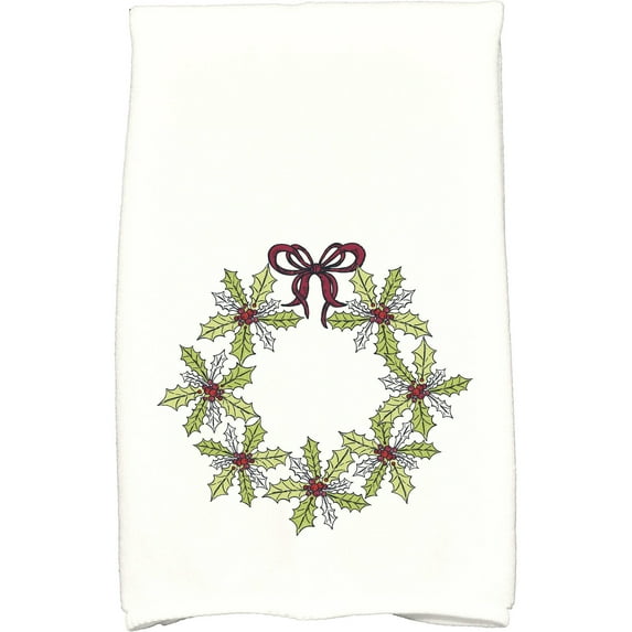 Simply Daisy 18" x 30" Traditional Holly Wreath Holiday Floral Print Kitchen Towel
