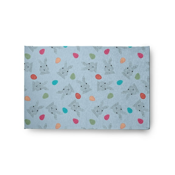 Simply Daisy 2' x 3' After Rain Blue Bunnies and Eggs Easter Chenille Indoor/Outdoor Rug