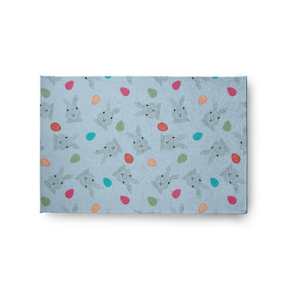 Simply Daisy 2' x 3' After Rain Blue Bunnies and Eggs Easter Chenille Indoor/Outdoor Rug