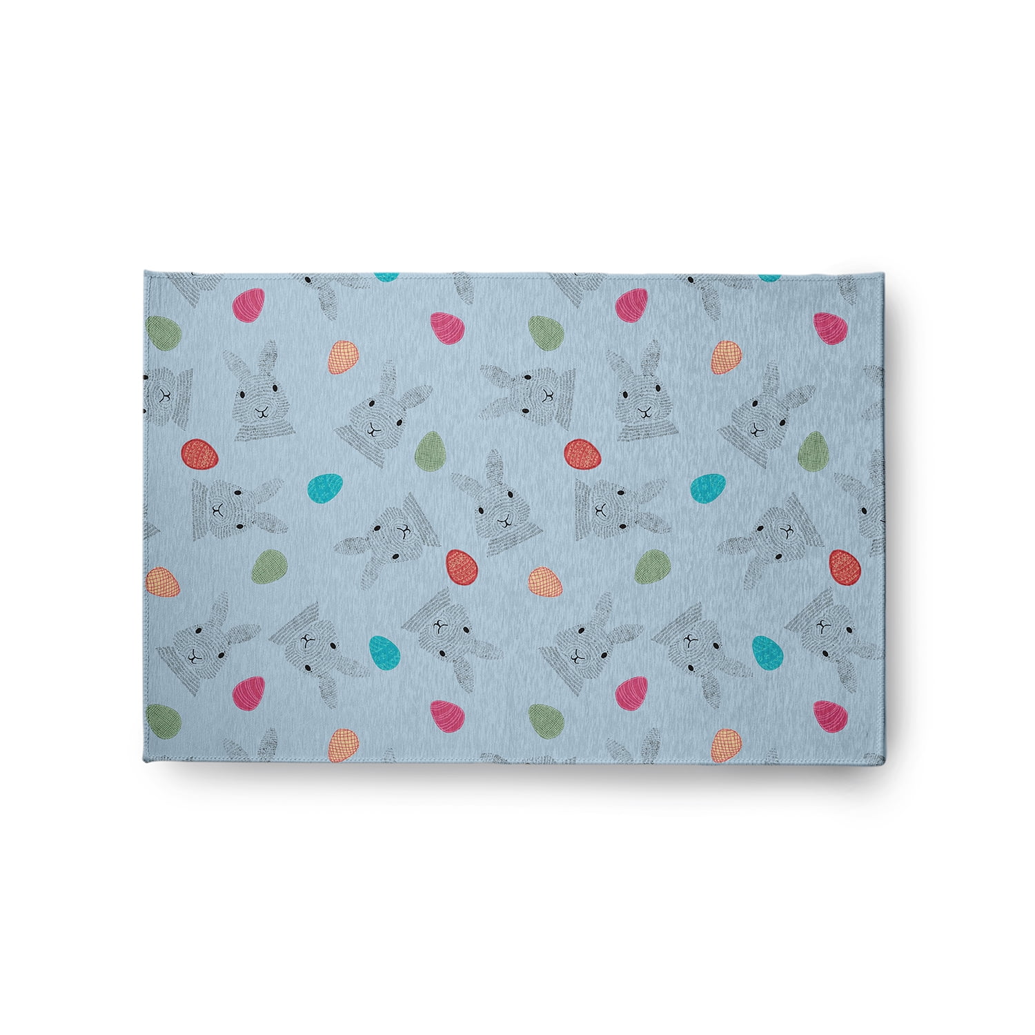 Simply Daisy 2' x 3' After Rain Blue Bunnies and Eggs Easter Chenille Rug