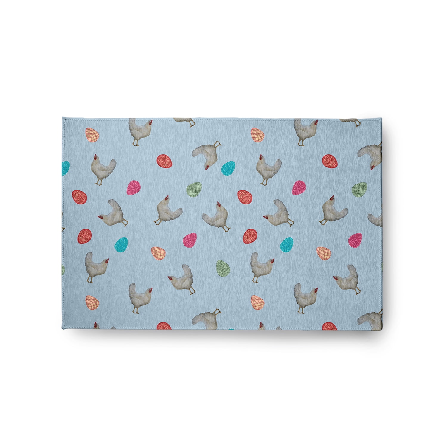 Simply Daisy 2' x 3' After Rain Blue Chickens and Eggs Easter Chenille Indoor/Outdoor Rug