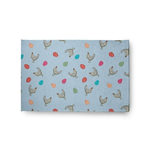 Simply Daisy 2' x 3' After Rain Blue Chickens and Eggs Easter Chenille Indoor/Outdoor Rug