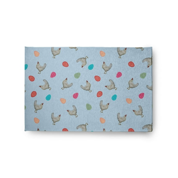 Simply Daisy 2' x 3' After Rain Blue Chickens and Eggs Easter Chenille Indoor/Outdoor Rug
