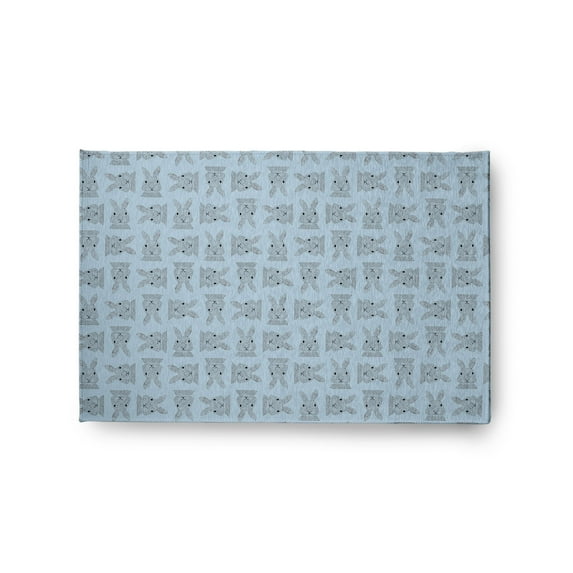 Simply Daisy 2' x 3' After Rain Blue Criss Cross Bunnies Easter Chenille Indoor/Outdoor Rug