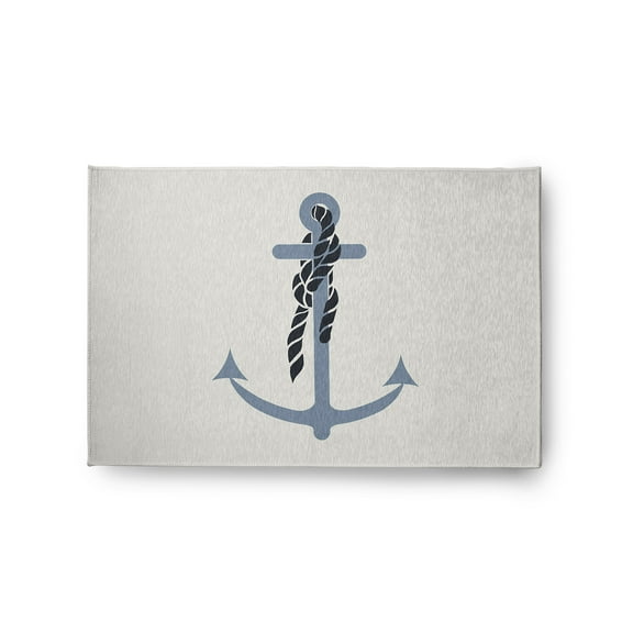 Simply Daisy 2' x 3' Anchor and Rope Nautical Chenille Rug, Dusty Smoke