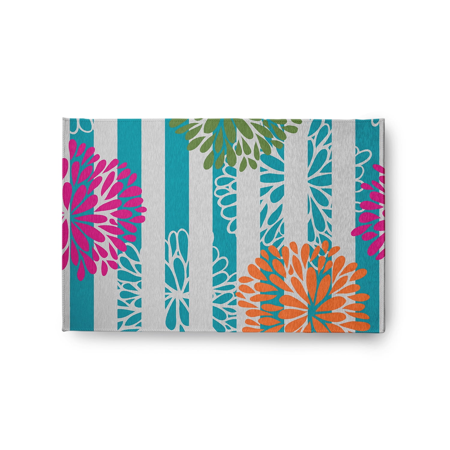 Simply Daisy 2' x 3' Blue Flower Bursts Spring Chenille Indoor/Outdoor ...