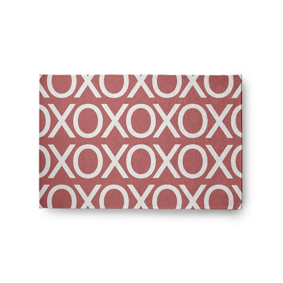 Simply Daisy 2' x 3' Coral Hugs and Kisses Valentines Chenille Indoor/Outdoor Rug