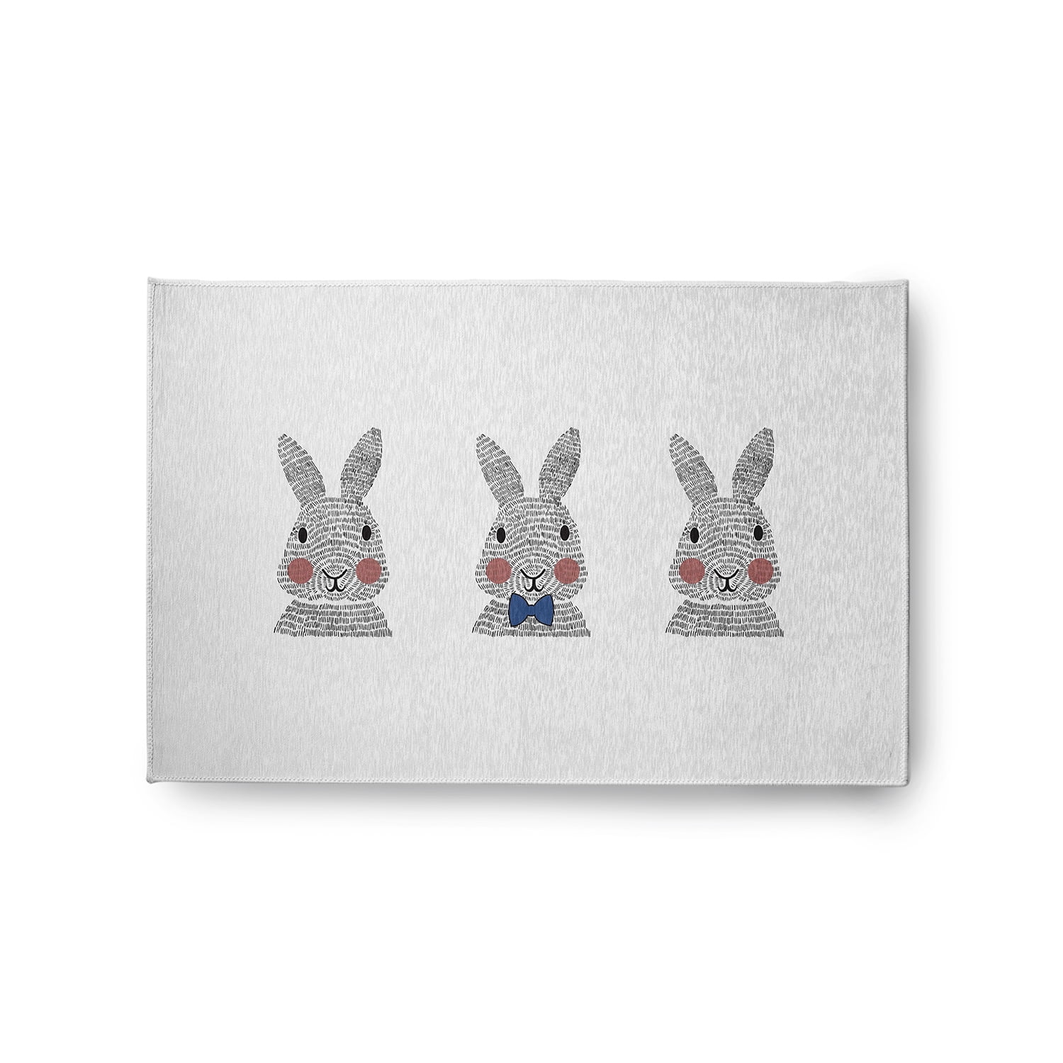 Simply Daisy 2' x 3' Dark Cobalt Blue Bunny Triplets Easter Chenille Indoor/Outdoor Rug