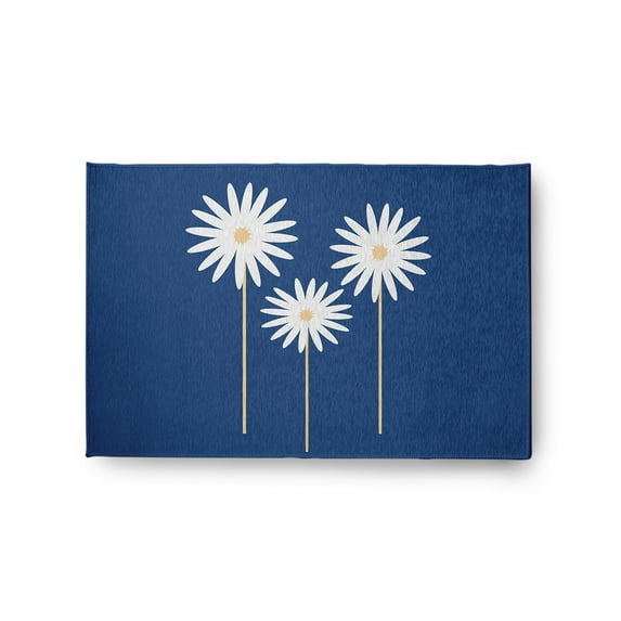 Simply Daisy 2' x 3' Dark Cobalt Blue Floral Print Spring Chenille Indoor/Outdoor Rug