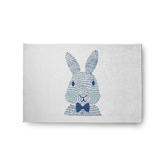 Simply Daisy 2' x 3' Dark Cobalt Blue Monochrome Bunny Easter Chenille Indoor/Outdoor Rug