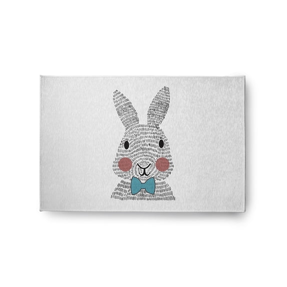Simply Daisy 2' x 3' Explorer Blue Bow-tie Bunny Easter Chenille Indoor/Outdoor Rug