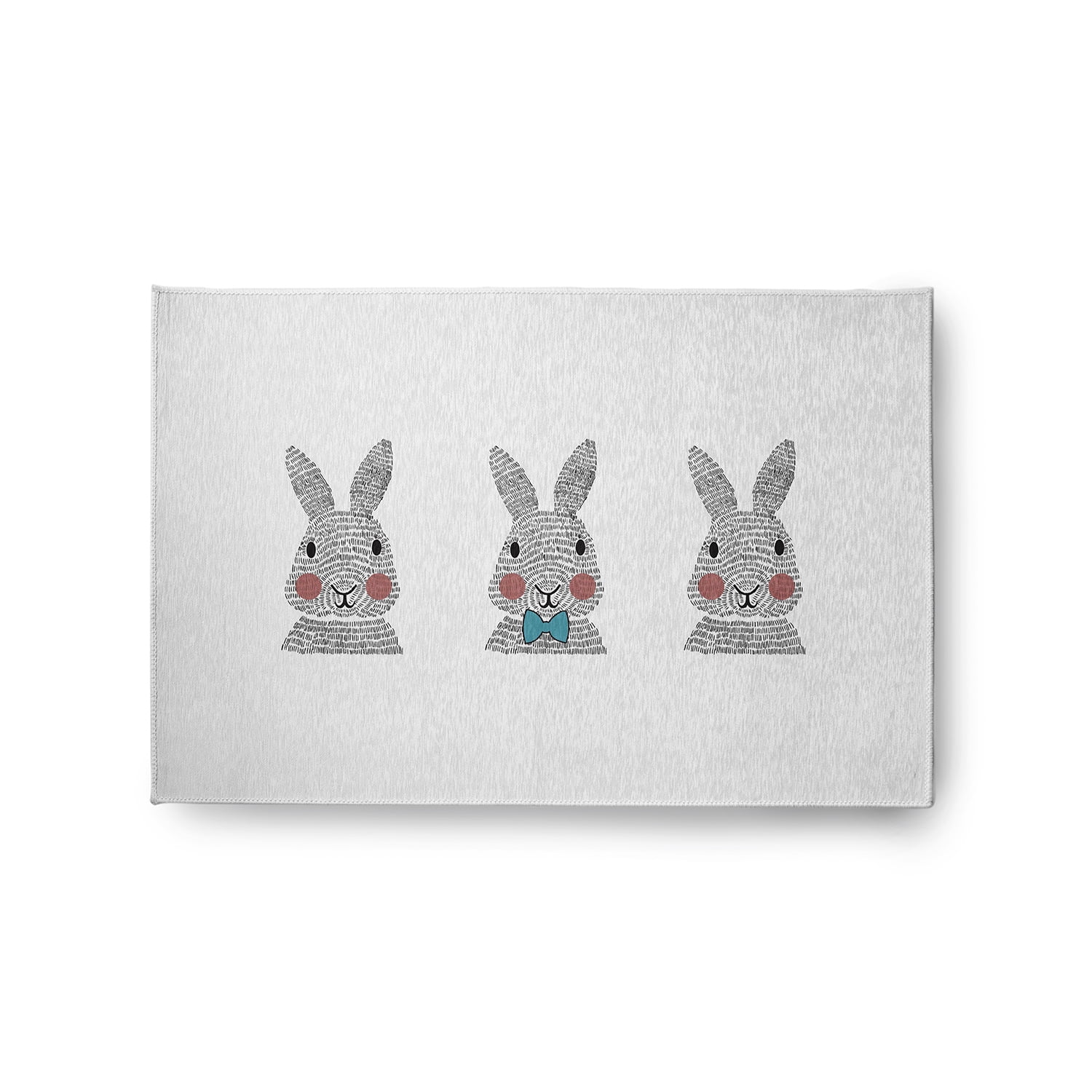Simply Daisy 2' x 3' Explorer Blue Bunny Triplets Easter Chenille Indoor/Outdoor Rug