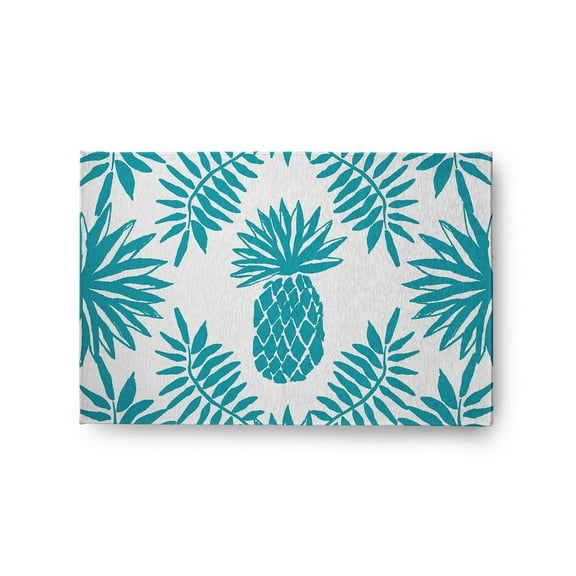 Simply Daisy 2' x 3' Explorer Blue Pineapple Leaves Spring Chenille Indoor/Outdoor Rug