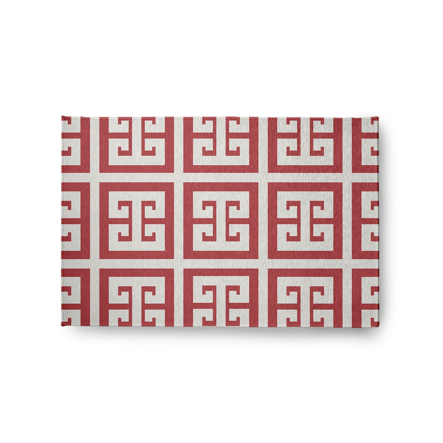 Simply Daisy 2' x 3' Greek Key Patterned Chenille Rug, Ligonberry Red