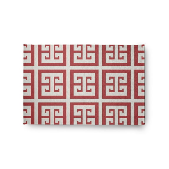 Simply Daisy 2' x 3' Greek Key Patterned Chenille Rug, Ligonberry Red