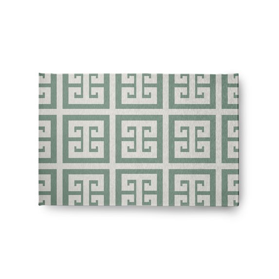 Simply Daisy 2' x 3' Greek Key Patterned Chenille Rug, Sage