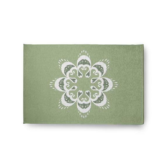 Simply Daisy 2' x 3' Sage Green Ikat Mandala Chenille Indoor/Outdoor Rug