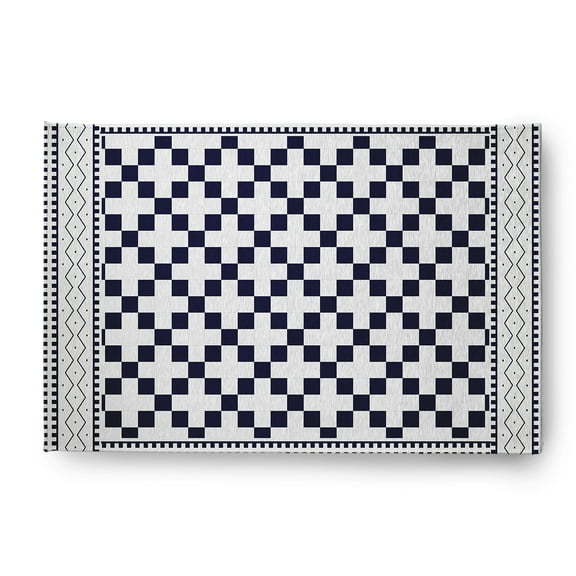 Simply Daisy 2' x 3' Spring Navy Cross and Squares Rug