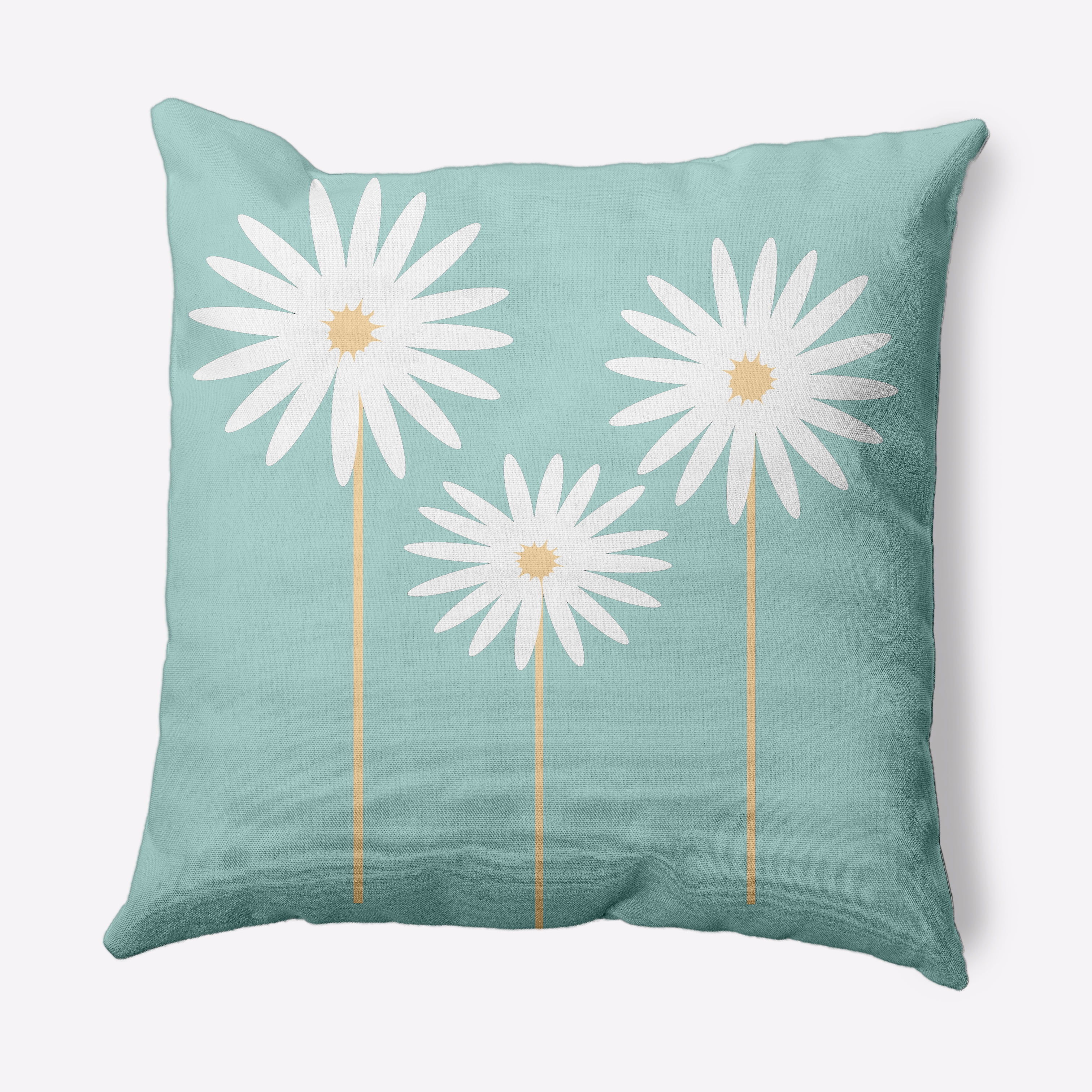 Light Blue Polyester Floral Print Square Throw Pillow
