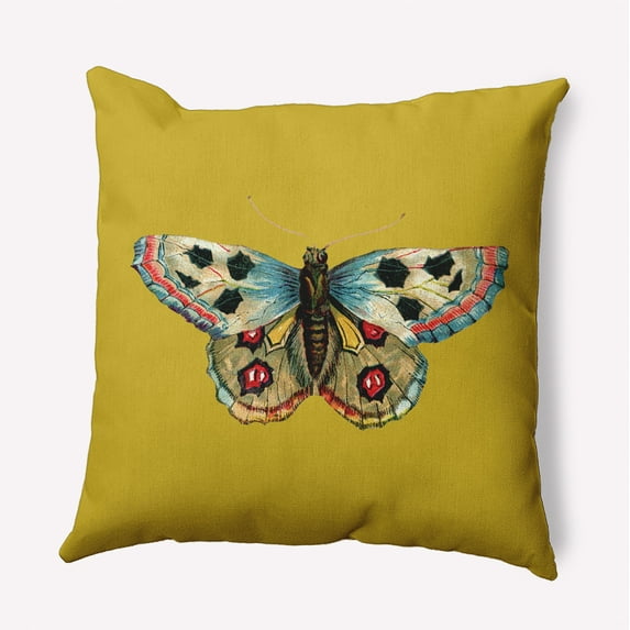 Simply Daisy 20-inch Square Brush foot Butterfly Poly Throw Pillow, Mustard Yellow Qty 1