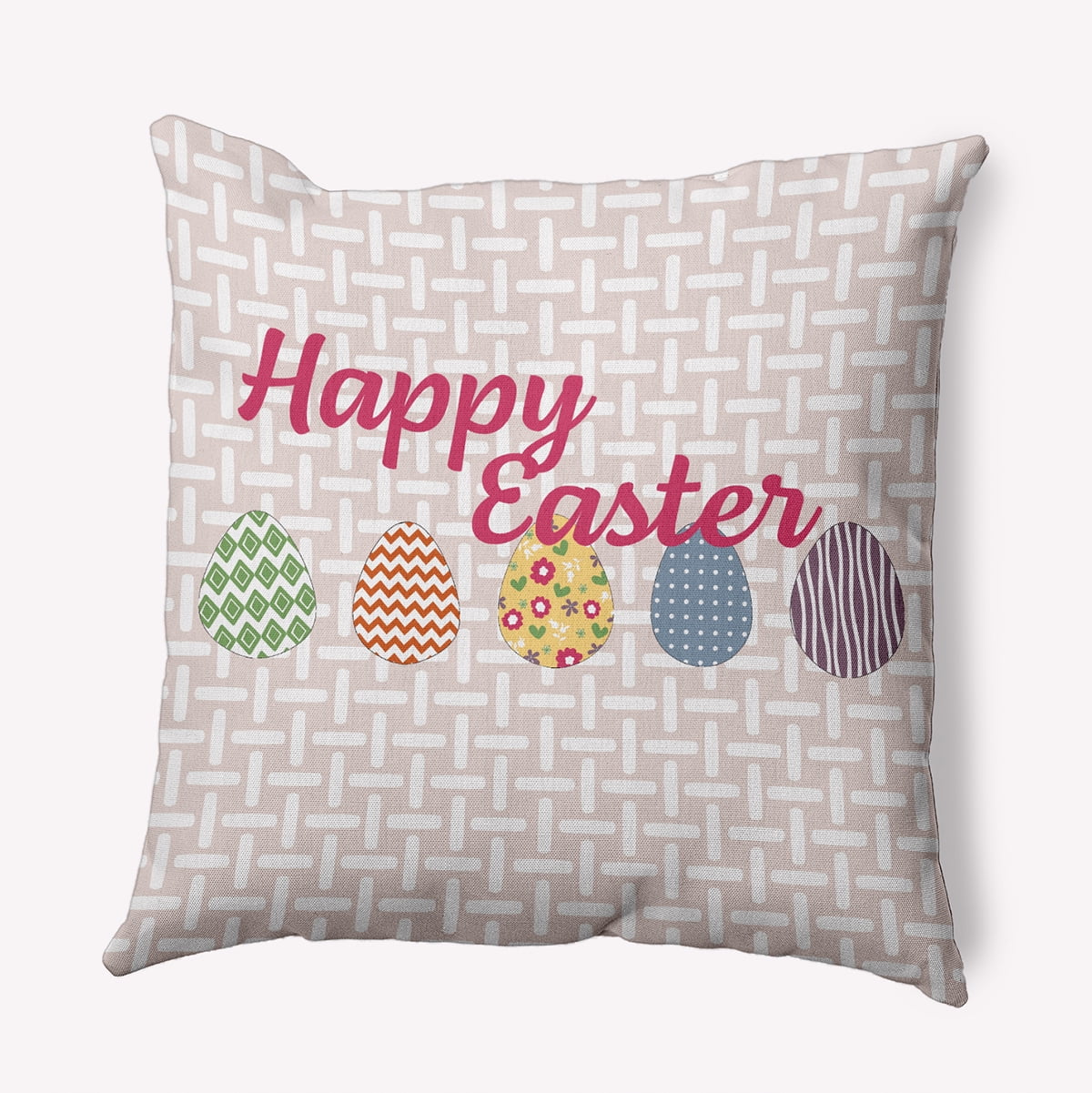 Simply Daisy 20-inch Square Happy Easter Polyester Indoor Pillow, Shell Pink Qty 1