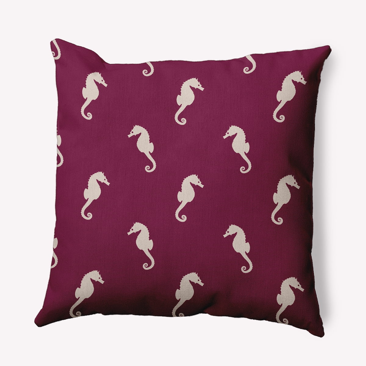 Simply Daisy 20-inch Square Sea Horses Polyester Indoor Pillow, Maroon Red Qty 1