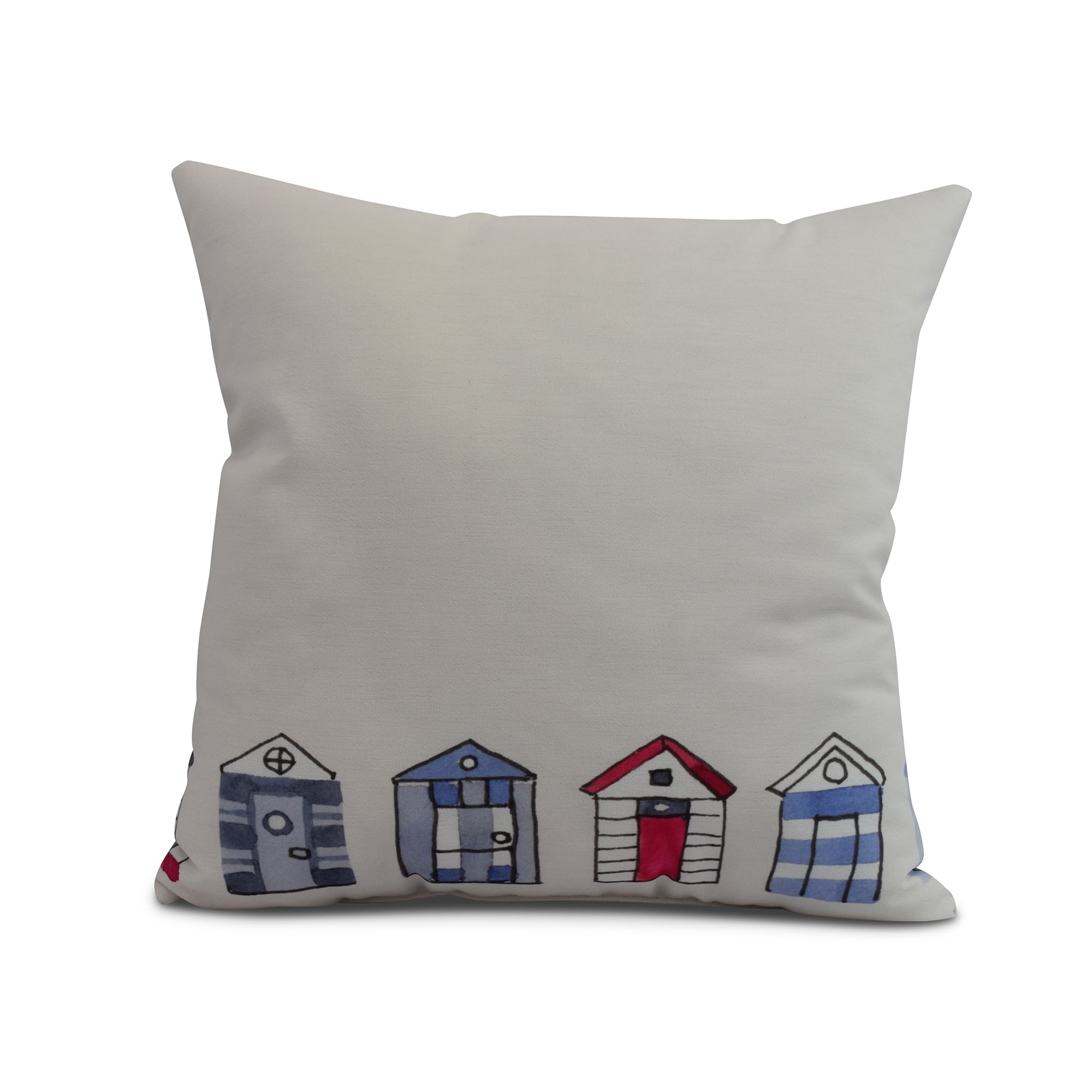 Simply Daisy, 20" x 20" Beach Huts, Geometric Print Outdoor Pillow, Ivory