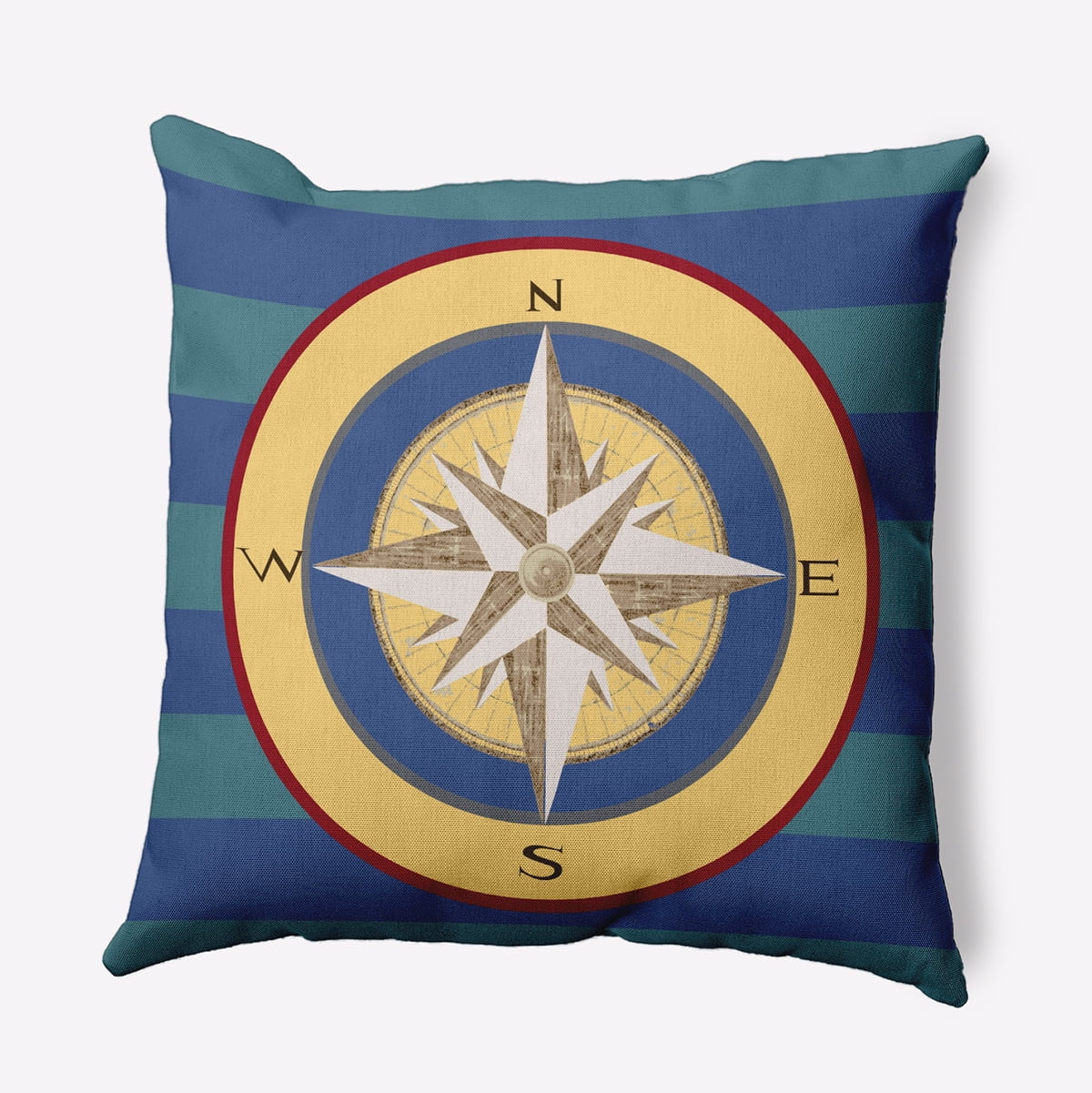 Simply Daisy 20" x 20" Compass on Stripes Decorative Throw Pillow, Nautical Navy (1 count)