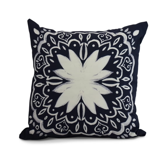 Simply Daisy, 20" x 20" Cuban Tile 1, Geometric Print Outdoor Pillow, Navy Blue