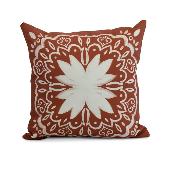 Simply Daisy, 20" x 20" Cuban Tile 1, Geometric Print Outdoor Pillow, Red Orange
