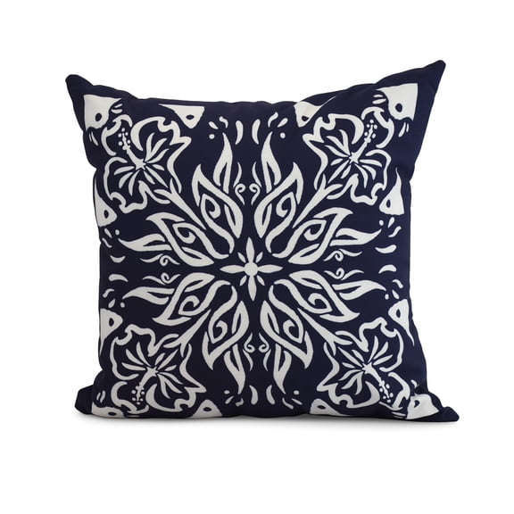 Simply Daisy, 20" x 20" Cuban Tile 3, Geometric Print Outdoor Pillow, Navy Blue