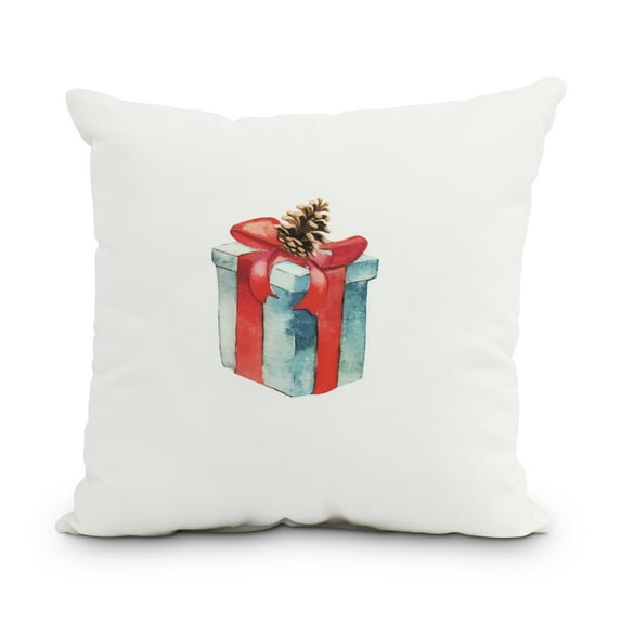 Simply Daisy, 20" x 20" Gift Wrapped Off White Holiday Print Decorative Outdoor Throw Pillow