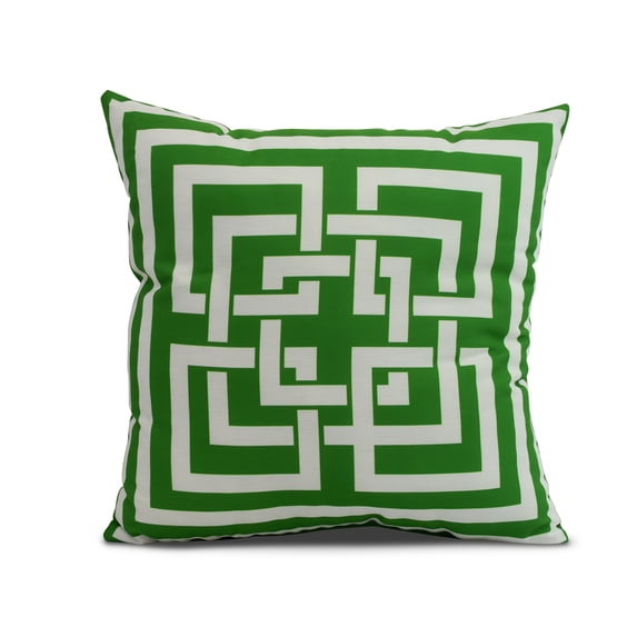 Simply Daisy, 20" x 20" Greek New Key, Geometric Print Outdoor Pillow, Green