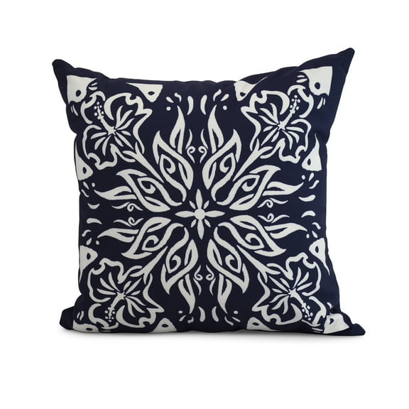 Simply Daisy, 20 x 20 Inch, Cuban Tile 3, Geometric Print Pillow, Navy Blue
