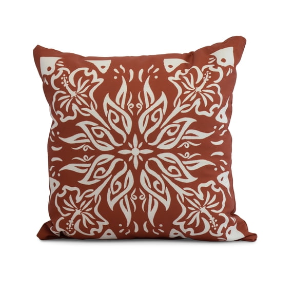 Simply Daisy, 20 x 20 Inch, Cuban Tile 3, Geometric Print Pillow, Red Orange