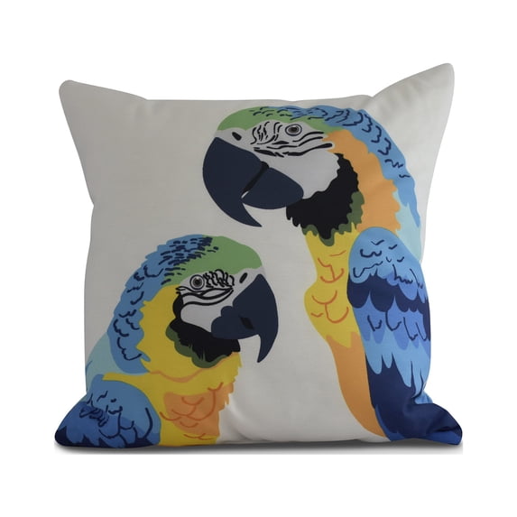 Simply Daisy, 20" x 20" Macaw Close Up, Animal Print Outdoor Pillow, Mid Blue
