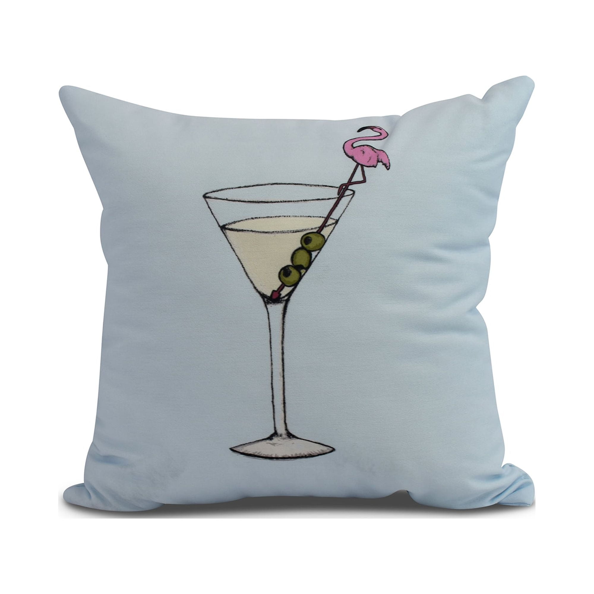 Simply Daisy, 20" x 20" Martini Glass Flamingo, Geometric Print Outdoor Pillow, Pale Blue