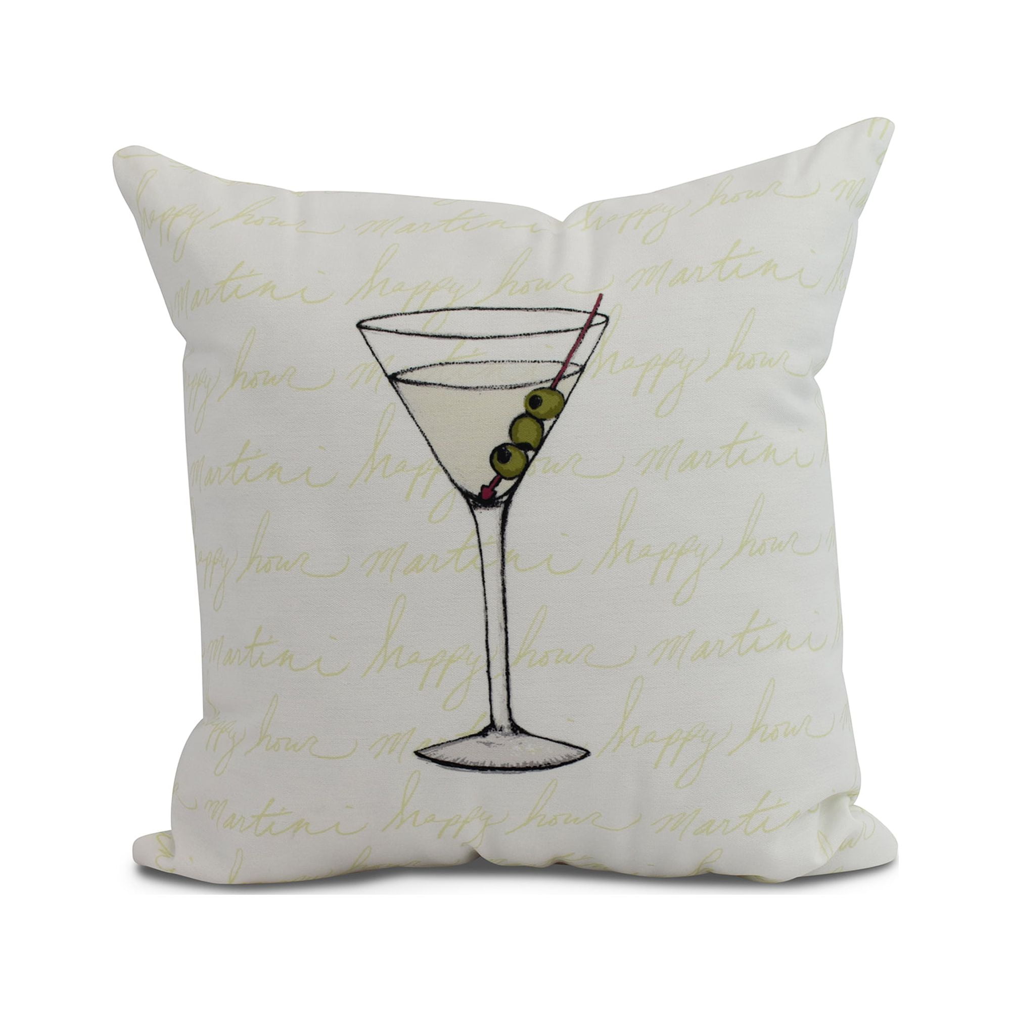 Simply Daisy, 20" x 20" Martini Glass Text Fade, Geometric Print Outdoor Pillow, Light Green
