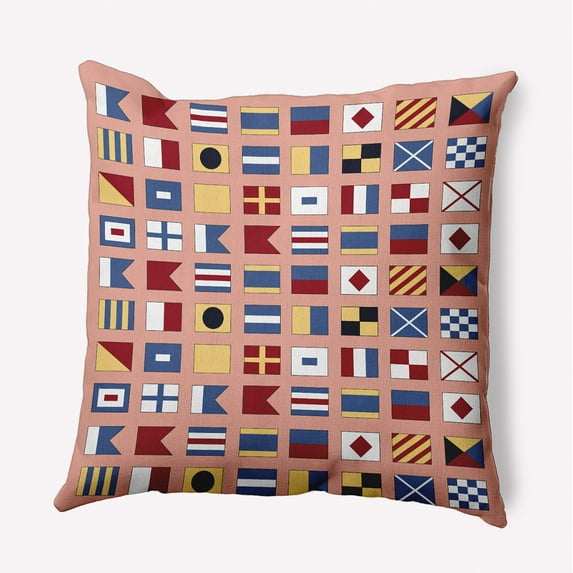 Simply Daisy 20" x 20" Nautical Flags Indoor/Outdoor Throw Pillow, Soft Coral (1 count)