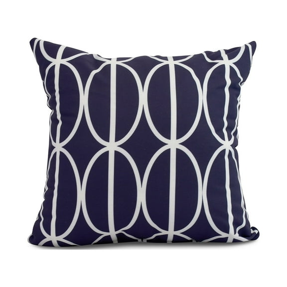 Simply Daisy, 20" x 20" Ovals Go 'Round, Geometric Print Outdoor Pillow, Navy Blue