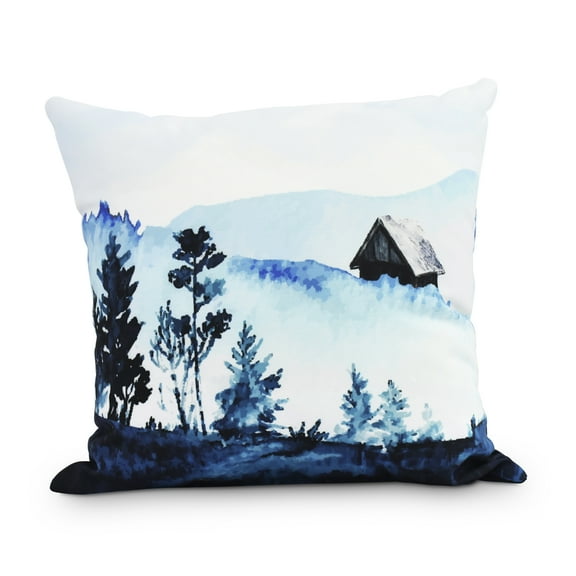Simply Daisy, 20" x 20" Over the Hills Blue Holiday Print Decorative Outdoor Throw Pillow