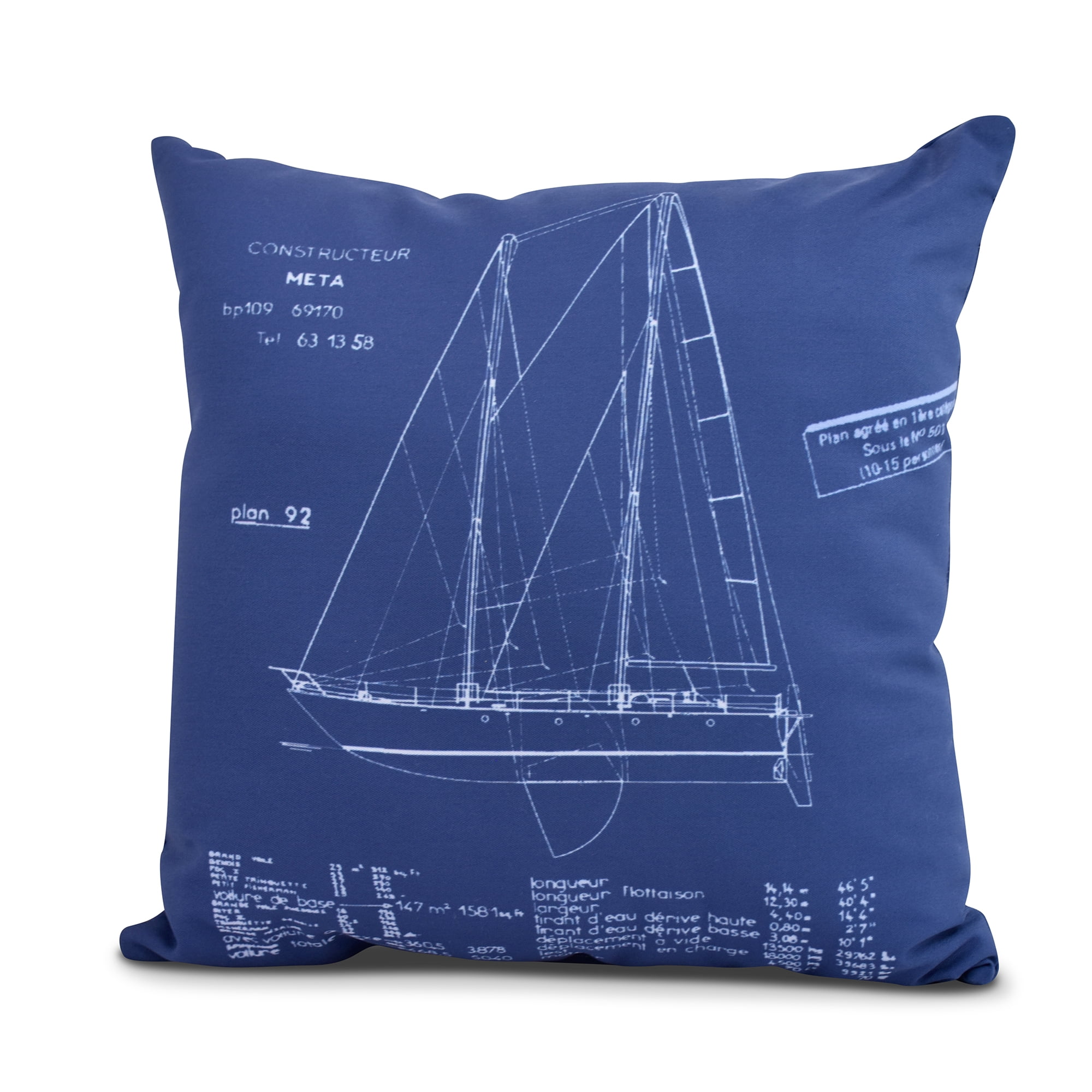 Simply Daisy, 20" x 20" Sail Plan, Geometric Print Outdoor Pillow, Blue Print Blue