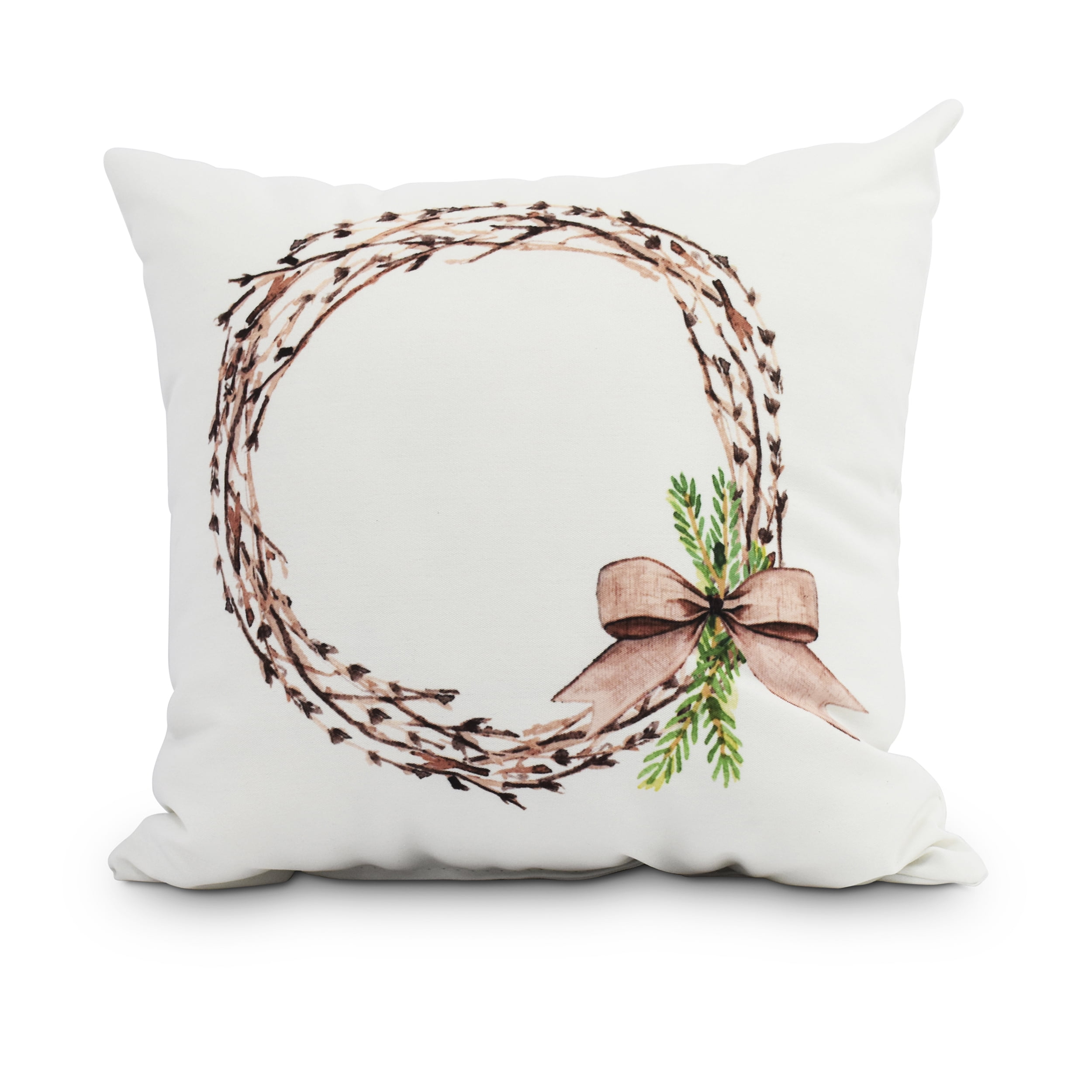 Simply Daisy, 20" x 20" Sprig of Green Off White Holiday Print Decorative Outdoor Throw Pillow