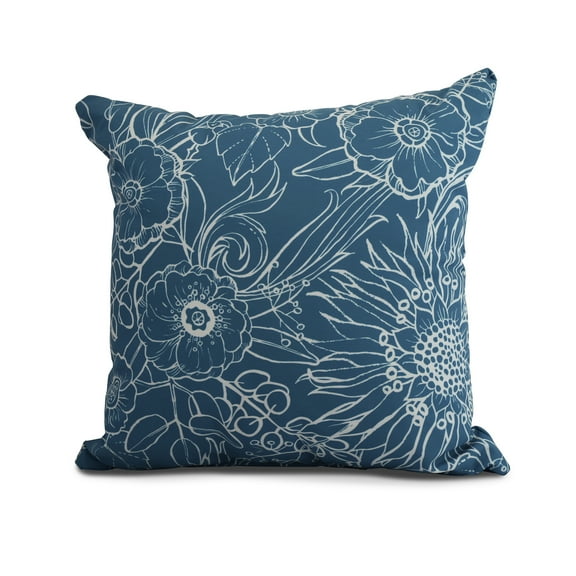 Simply Daisy, 20" x 20" Zentangle 4, Floral Print Outdoor Pillow, Teal
