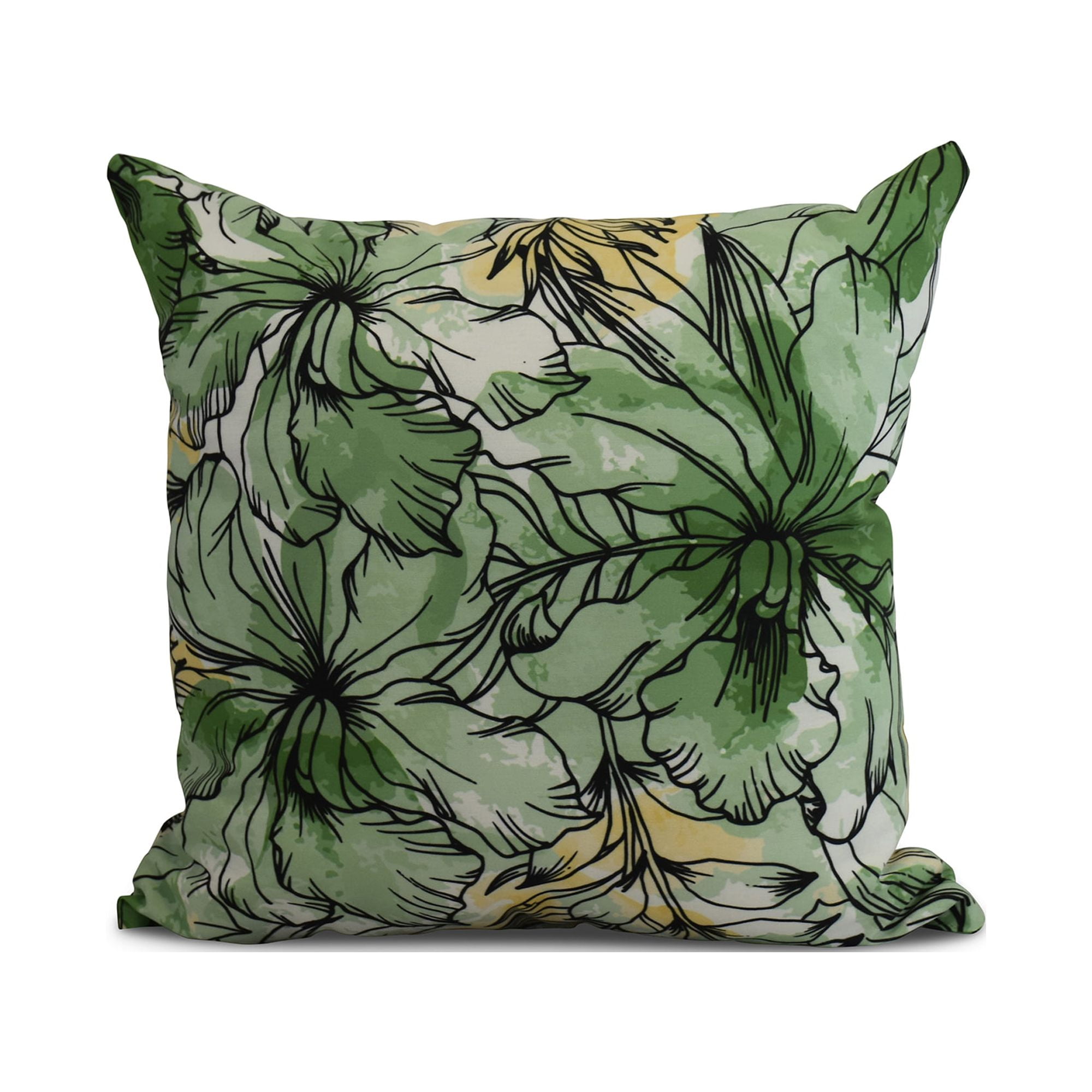 Simply Daisy, 20" x 20" Zentangle, Floral Print Outdoor Pillow, Green