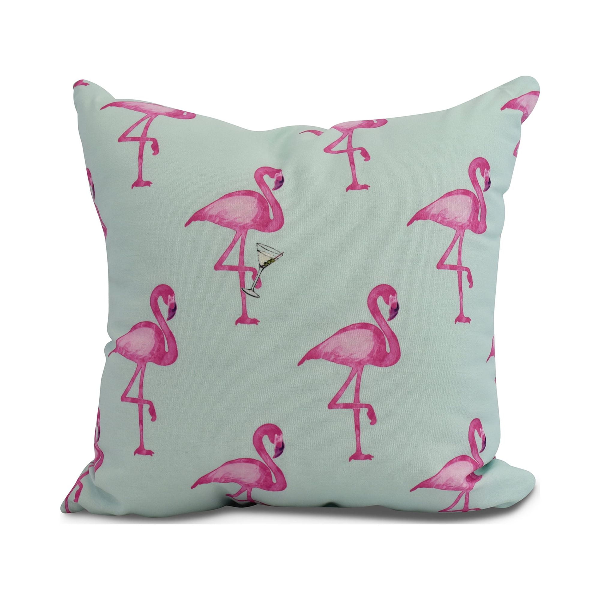 Simply Daisy, 20 x 20 inch, Flamingo Fanfare Martini Animal Print Pillow, Aqua