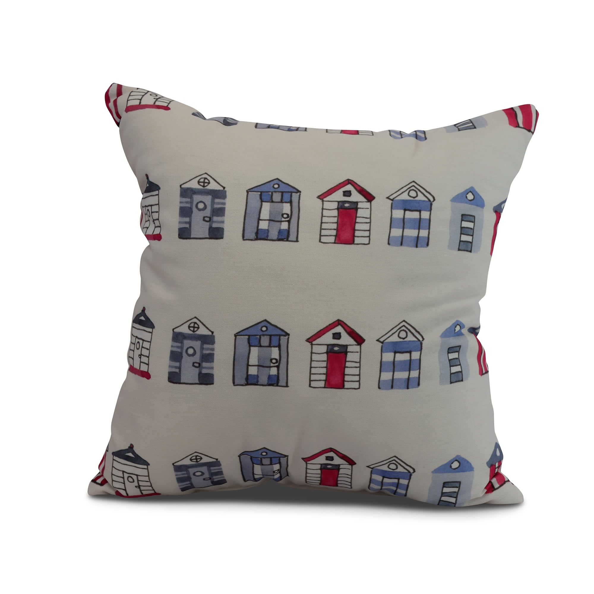 Simply Daisy, 20 x 20 inch, Multi Beach Hut, Stripe Print Pillow, Ivory